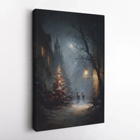 Snowy Winter Deer Canvas Print, Winter Christmas Canvas Wall Art, Winter Forest Streetlamp Canvas Decor, Holiday Wall Art Present