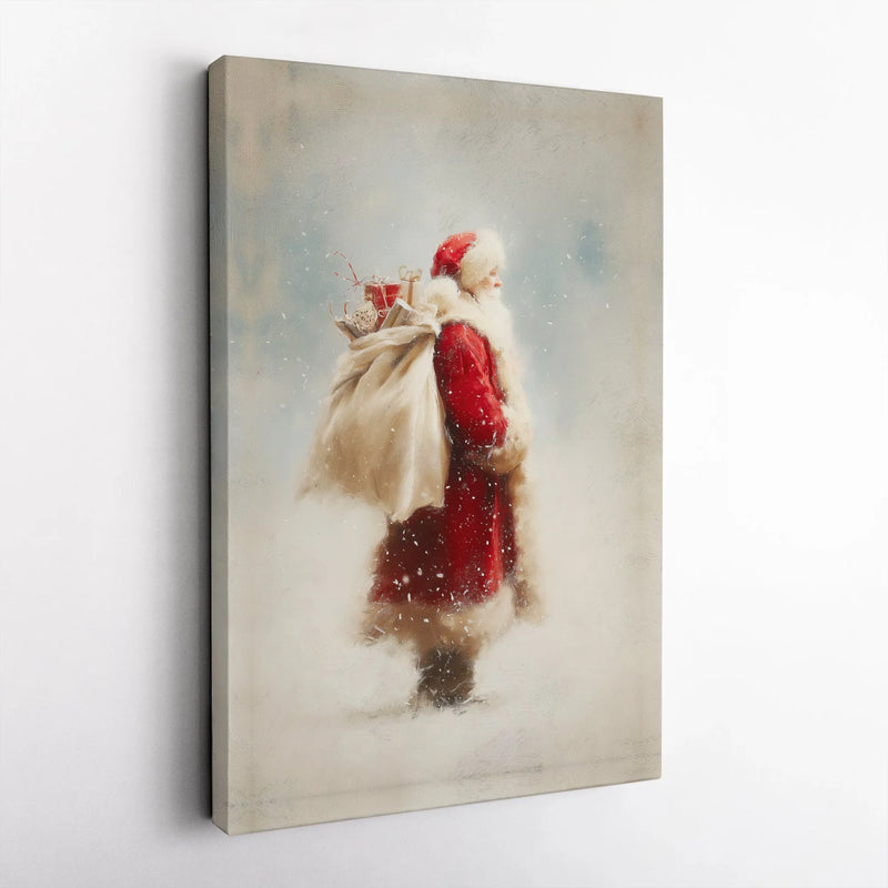 Nostalgic Christmas Painting Poster, Vintage Santa Claus Canvas Wall Art, Retro Winter Snow Canvas Print, Holiday Farmhouse Home Decor Present