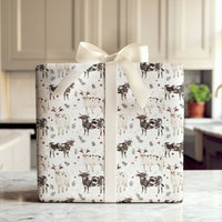 Black and White Cow Gift Wrap, Farmhouse Cow Christmas Wrapping Paper, Winter Holly Wrapping Paper, Rustic Farm Animal Holiday Gift Wrap
