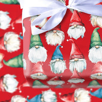 Watercolor Holiday Wrapping Paper, Red Christmas Gnome Wrapping Paper, Whimsical Scandinavian Gift Wrap, Adorable Winter Gnome Wrapping Paper
