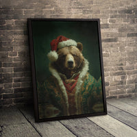 Renaissance Style Animal Portrait Canvas Print, Christmas Bear Canvas Wall Art, Humorous Victorian Holiday Wall Decor, Winter Home Present