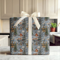 Snowy Winter Town Gift Wrap, Christmas Village Wrapping Paper, Comfy Holiday Wrapping Paper, Xmas Village Gift Wrap, Winter Present Paper