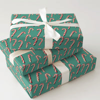 Festive Candy Cane Gift Wrap, Candy Cane Christmas Wrapping Paper, Red and White Candy Cane Present Paper, Teal Holiday Wrapping Paper