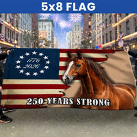 250 Years Strong Horse American Flag | 1776-2026 Betsy Ross Design | UV-Resistant Polyester | Patriotic Farm & Garden Decor Gift