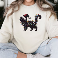 Humorous Black Cat in Holiday Lights Crewneck, Cat Christmas Sweatshirt, Festive Kitty Holiday Sweater, Comfy Animal Lover Graphic Pullover