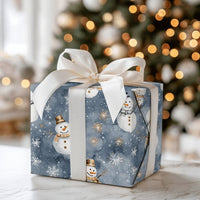 Gold Snowflake Gift Wrap, Watercolor Snowman Wrapping Paper, Dusky Blue Christmas Wrapping Paper, Winter Holiday Gift Wrap, Xmas Gift Wrap
