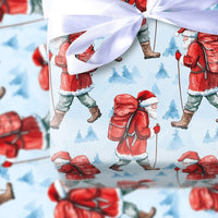 Watercolor Outdoor Santa Wrapping Paper, Hiking Santa Christmas Wrapping Paper, Winter Hiker Claus Wrapping Paper, Nature Lover Gift Wrap