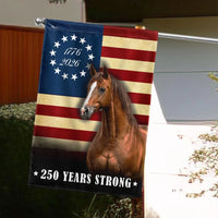 Patriotic Horse Garden Flag 250 Years Strong | Betsy Ross 1776-2026 Design | Double-Sided UV-Resistant Polyester | Americana Farm Decor