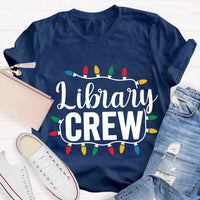 Festive Book Lover Librarian Shirt, Christmas Light Library Crew T-Shirt, Bookish Holiday Graphic Tee, Reader Xmas Present