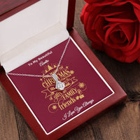 Cubic Zirconia Ribbon Pendant, Auntie Christmas Present Necklace, 14k White Gold Stainless Steel Jewelry, Holiday Keepsake Present for Aunt