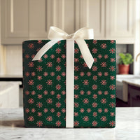 Dark Green Holiday Gift Wrap, Red Snowflake Wrapping Paper, Coral Red Winter Snowflake Wrapping Paper, Christmas Present Wrapping Paper Roll