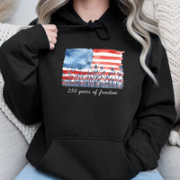 American Flag Hoodie | 250 Years of Freedom Watercolor Wildflower Art | Premium Cotton-Polyester Blend | Patriotic Gift for Americans