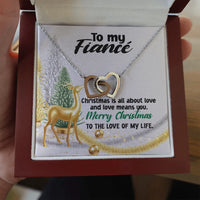 Polished Surgical Steel Pendant, To My Fiance Interlocked Double Heart Necklace, Romantic Fiancee Necklace, Meaningful Christmas Present