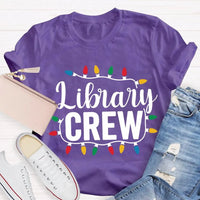 Festive Book Lover Librarian Shirt, Christmas Light Library Crew T-Shirt, Bookish Holiday Graphic Tee, Reader Xmas Present