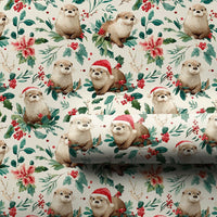 Santa Hat Animal Wrapping Paper, Christmas Otter Wrapping Paper, Holiday Holly Otter Gift Wrap, Festive Winter Present Wrapping Paper Roll
