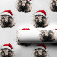Adorable Animal Holiday Gift Wrap, Santa Hat Hedgehog Wrapping Paper, Watercolor Christmas Wrapping Paper, Festive Winter Wrapping Paper