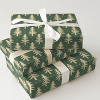 Minimalist Forest Green Holiday Gift Wrap, Rustic Pine Tree Wrapping Paper, Cream Snowflake Christmas Wrapping Paper, Winter Gift Wrap