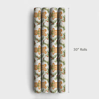 Watercolor Holly Pine Gift Wrap, Gingerbread Man Christmas Wrapping Paper, Festive Holiday Wrapping Paper, Cookie Seasonal Present Packaging
