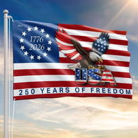 250 Years of Freedom American Flag | Betsy Ross 1776-2026 Commemorative Design | UV-Resistant Polyester | Patriotic Home & Garden Decor