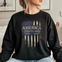 America 250 Years Sweatshirt | USA Flag 1776-2026 Vintage Distressed Design | Soft Cotton Polyester Blend | Patriotic Gift for History Lovers