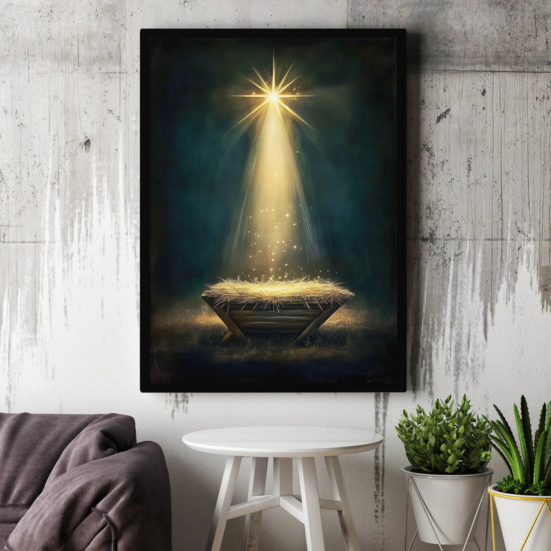 Star of Bethlehem Manger Wall Art, Nativity Scene Canvas Print, Christian Christmas Holy Night Decor, Jesus Birth Digital Download Art