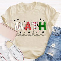 Colorful Snowflake Holiday Font Shirt, Math Teacher Christmas T-Shirt, Adorable Mathematics Educator Graphic Tee, Xmas Teacher Present