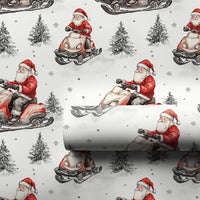 Watercolor Santa Gift Wrap, Santa on Snowmobile Wrapping Paper, Winter Sports Christmas Wrapping Paper, Whimsical Holiday Gift Wrap Roll