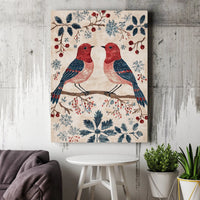 Red and Blue Bird Canvas Print, Winter Cardinal Canvas Wall Art, Rustic Holiday Bird Painting Canvas, Christmas Nature Wall Decor Present
