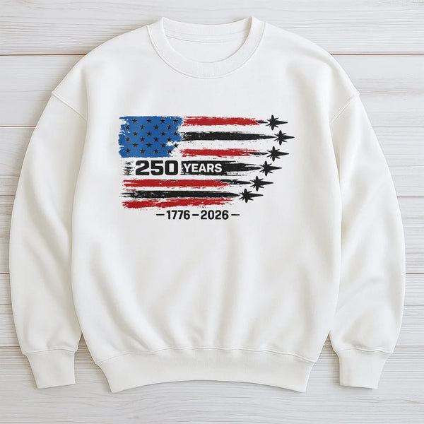 America 250 Years Sweatshirt | 1776-2026 Historical Anniversary Distressed Flag Design | Premium Cotton Polyester Blend | Patriotic Gift for History Lovers