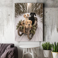 Rustic Sled Dogs Canvas Print, Dachshund Christmas Canvas Wall Art, Winter Snowy Forest Wall Art, Holiday Dog Lover Canvas Decor