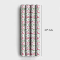 Pink and Sage Green Holiday Gift Wrap, Watercolor Bow Wrapping Paper, Adorable Coquette Christmas Wrapping Paper, Pastel Xmas Gift Wrap Roll