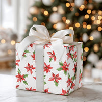 Red Holly Christmas Gift Wrap, Watercolor Poinsettia Wrapping Paper, Botanical Holiday Floral Wrapping Paper, Festive Winter Gift Wrap