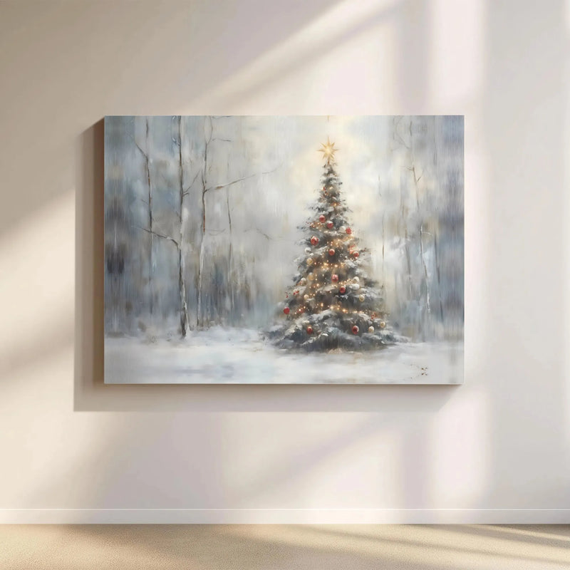 Rustic Pine Tree Canvas Wall Art, Snowy Winter Forest Christmas Tree Canvas, Holiday Season Landscape Canvas Print, Winter Wall Decor
