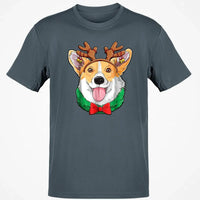 Holiday Dog Lover T-Shirt, Corgi Christmas Reindeer Antlers Shirt, Adorable Xmas Puppy Graphic Tee, Festive Corgi Shirt, Winter Holiday Present
