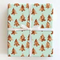 Rustic Pine Tree Gift Wrap Roll, Watercolor Christmas Tree Wrapping Paper, Mint Green Holiday Present Paper, Minimalist Winter Gift Wrapping