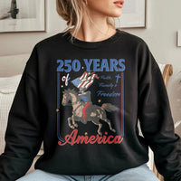 250 Years America Sweatshirt | Patriotic Eagle on Horseback with Flag Design | Soft Cotton Polyester Blend | Gift for History and Freedom Lovers