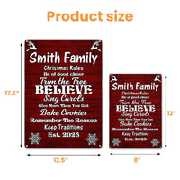 Custom Holiday Family Metal Sign, Personalized Christmas Rules Metal Sign, Winter Farmhouse Decor, Xmas Living Room Art