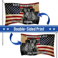 Black Angus Cattle Flag | 250 Years Strong Patriotic American Farm Flag | UV-Resistant Polyester | Ranch & Farm Decor Gift