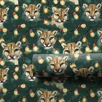 Mountain Lion Holiday Gift Wrap, Cougar Christmas Lights Wrapping Paper, Festive Cougar Paper Roll, Wildlife Animal Christmas Wrapping Paper