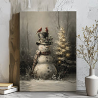 Comfy Winter Wonderland Print, Winter Cardinal Snowman Canvas Wall Art, Christmas Holiday Home Decor, Digital Download Present