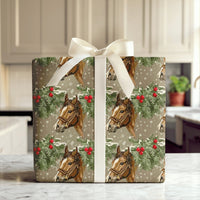 Pine Boughs Holiday Gift Wrap, Equestrian Horse Christmas Wrapping Paper, Winter Horse Wrapping Paper, Rustic Holiday Animal Wrapping Paper