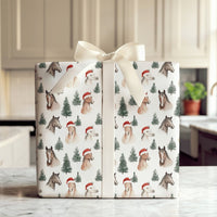 Equestrian Santa Hat Gift Wrap, Christmas Horse Wrapping Paper, Watercolor Horse Wrapping Paper Roll, Winter Animal Holiday Gift Wrap