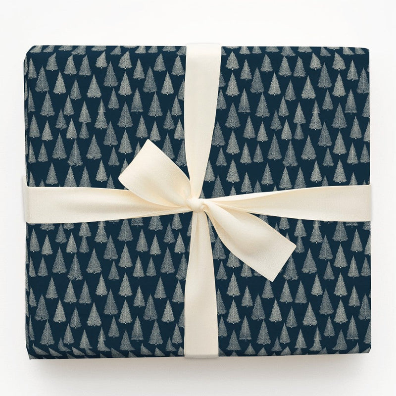 Winter Forest Holiday Gift Wrap, Navy Blue Christmas Tree Wrapping Paper, Modern Minimalist Tree Gift Wrapping Paper, Seasonal Present Paper