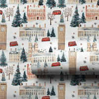 Big Ben Double-Decker Bus Gift Wrap, London Christmas Wrapping Paper, British Cityscape Present Paper, London Holiday Wrapping Paper