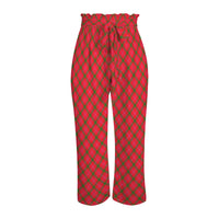 Tartan Print Elastic Waist Palazzo Pants with Pockets, Christmas Plaid Wide Leg Pants, Holiday Loungewear Trousers, Xmas Present for Her