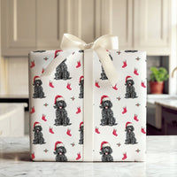 Dog Santa Hat Gift Wrap, Black Poodle Christmas Wrapping Paper, Holiday Puppy Wrapping Paper Roll, Pet Lover Xmas Gift Wrap Roll