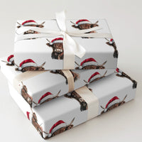 Santa Hat Farmhouse Gift Wrap Roll, Highland Cow Christmas Wrapping Paper, Rustic Cattle Holiday Wrapping Paper, Western Winter Gift Wrap
