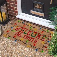 Custom Name Entry Mat, Personalized Christmas Doormat, Non-Slip Holiday Welcome Mat, Winter Front Porch Rug, Seasonal Home Decor Present