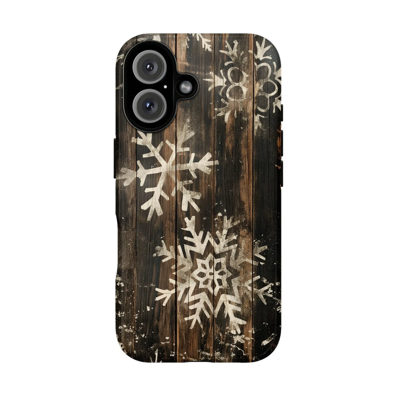 Rustic Winter Wood Snowflakes Cover, Snowflake Phone Case iPhone, Comfy Weathered Wood Tough iPhone Case, Holiday Christmas Present