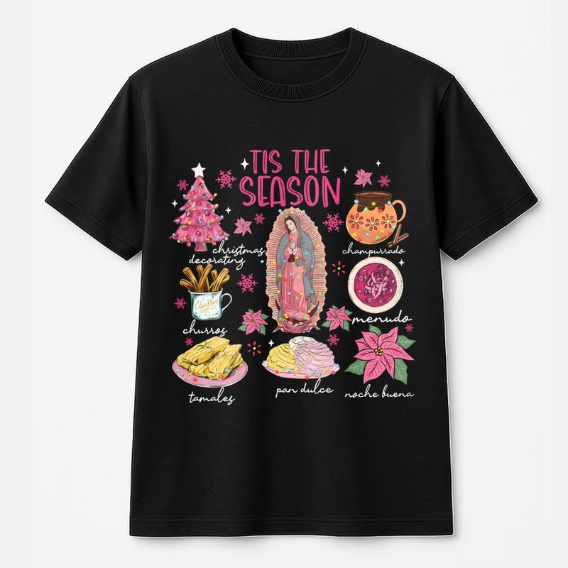 Hispanic Noche Buena Tamales Graphic Tee, Mexican Christmas Food Tis the Season T-Shirt, Latino Xmas Holiday Fiesta Shirt